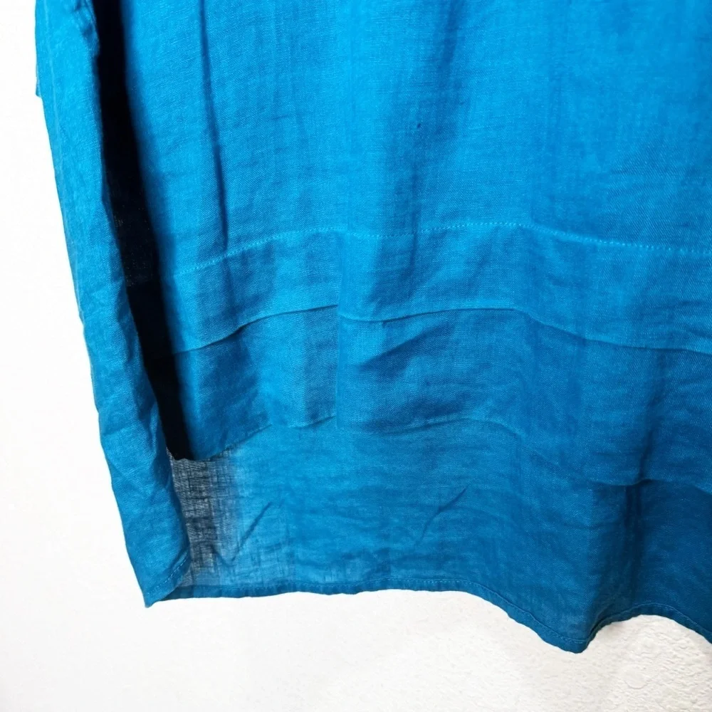J. Jill Love Linen Tahitian Teal Popover Button Tunic Top Blouse - Picture 4 of 10